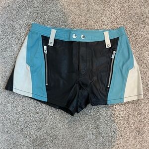 Free People Black and Blue Leather Women's Shorts